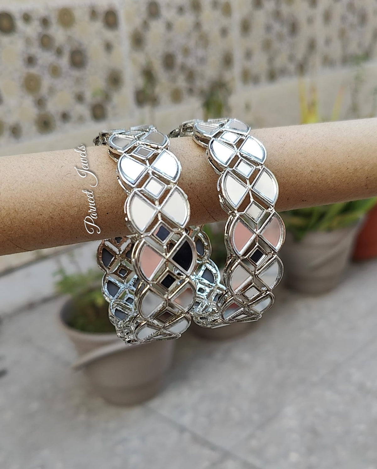 Kuhu Mirror Bangles (Silver)