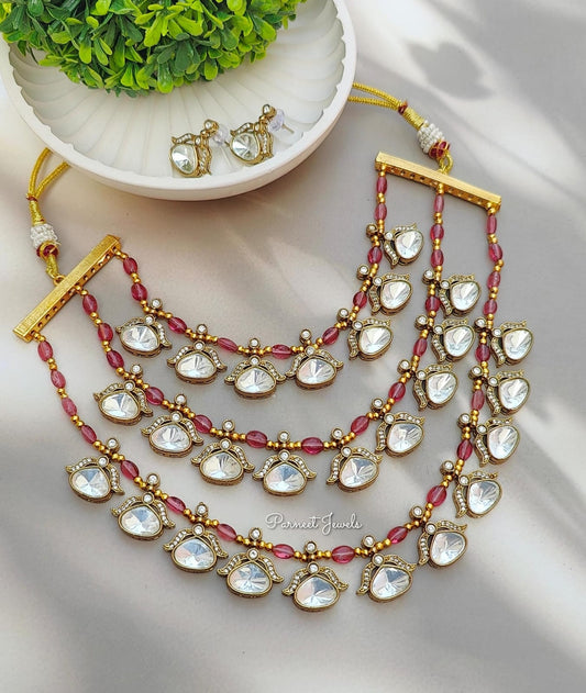 Vismaya Uncut Kundan Layered Set (Ruby)