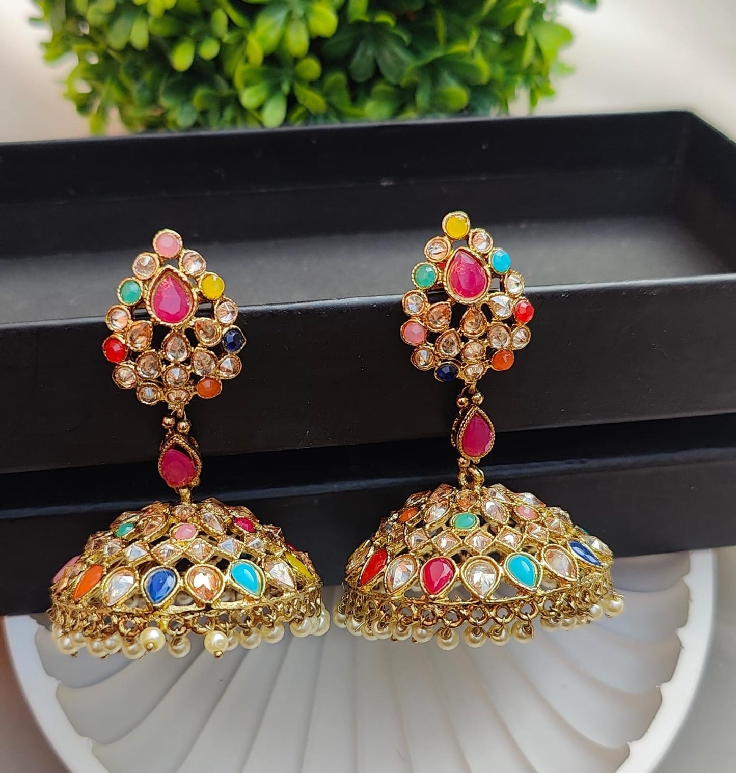 Falguni Multi Polki Jhumkis