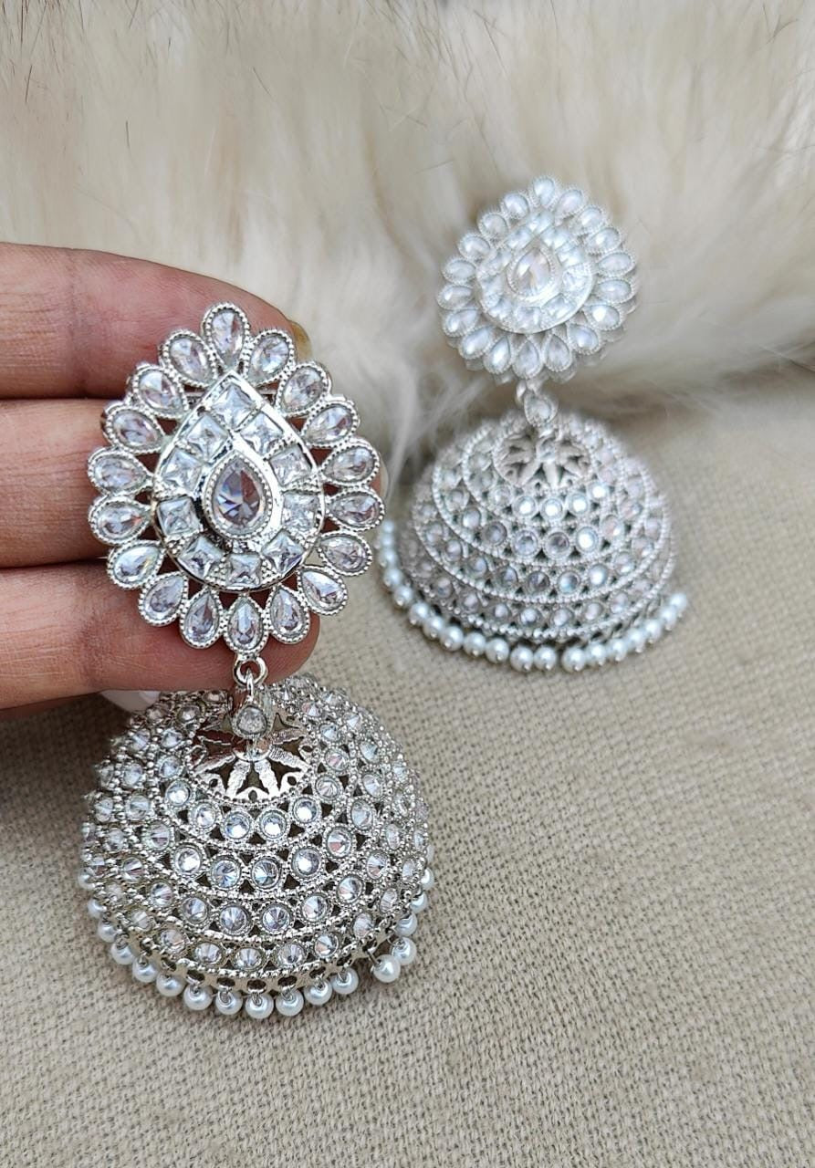 Bhavitha Silver Polki Jhumkas