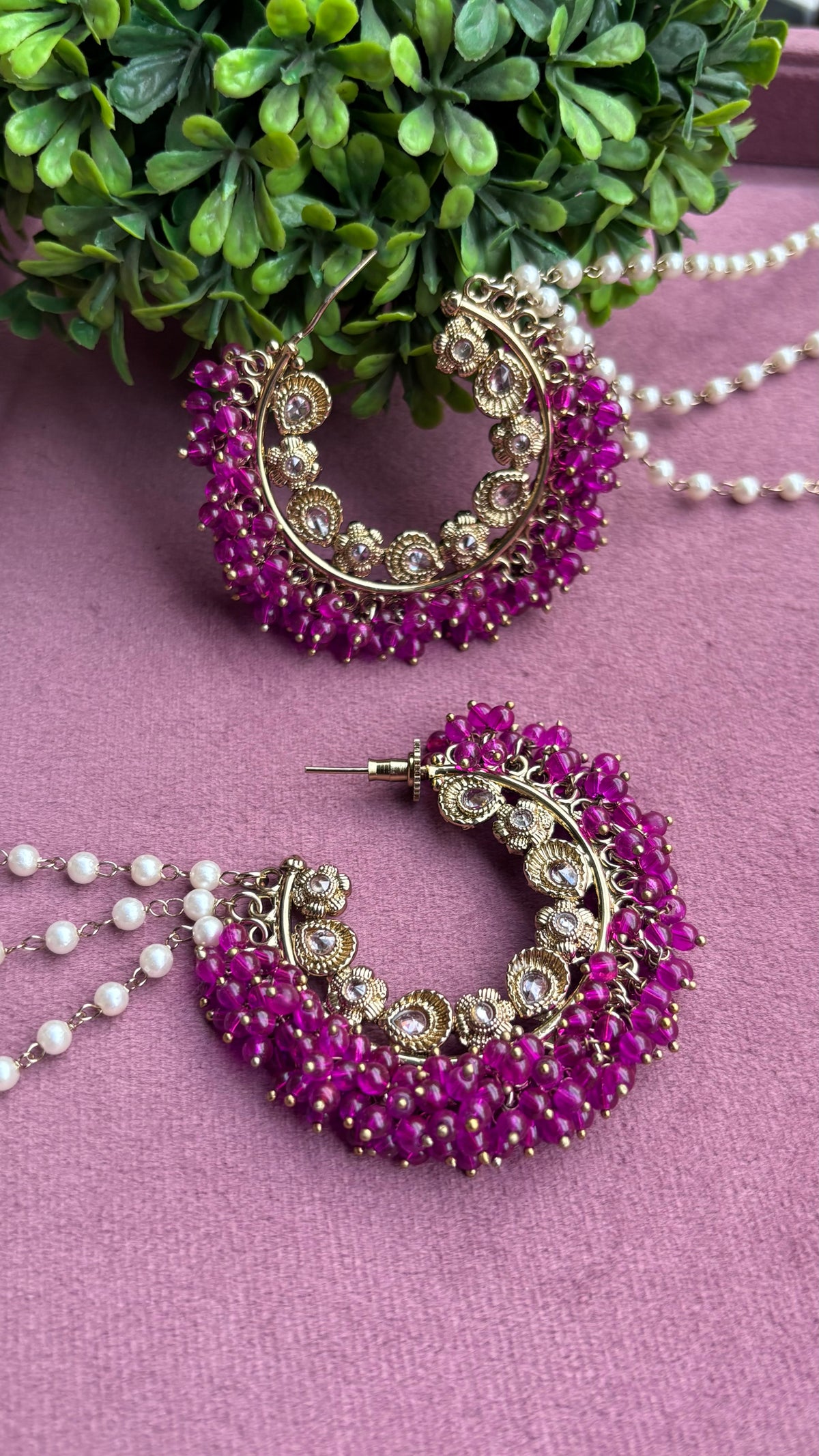 Aditi Oversized Polki Earrings with Earchains