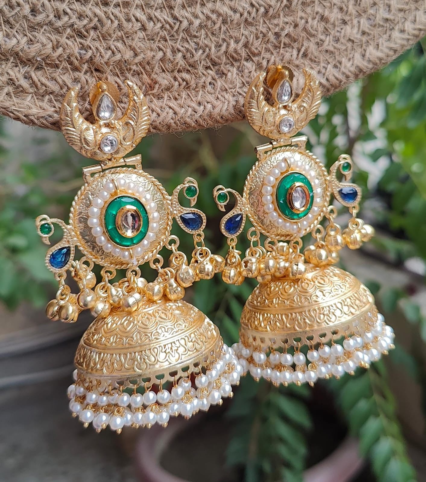 Krishika Gold Brass Jhumkas | Handcrafted Traditional Big Jhumka Earrings
