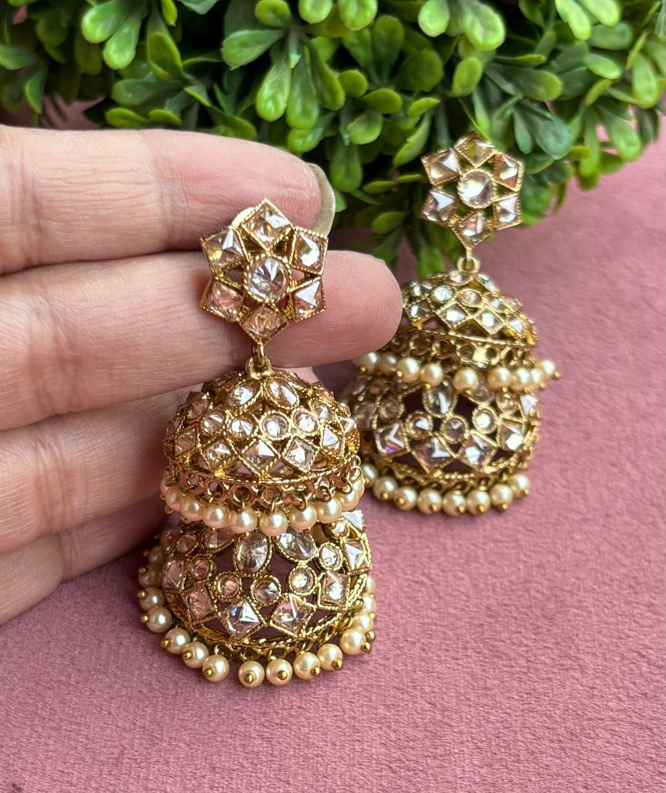 Chitrali Double Polki Jhumkas