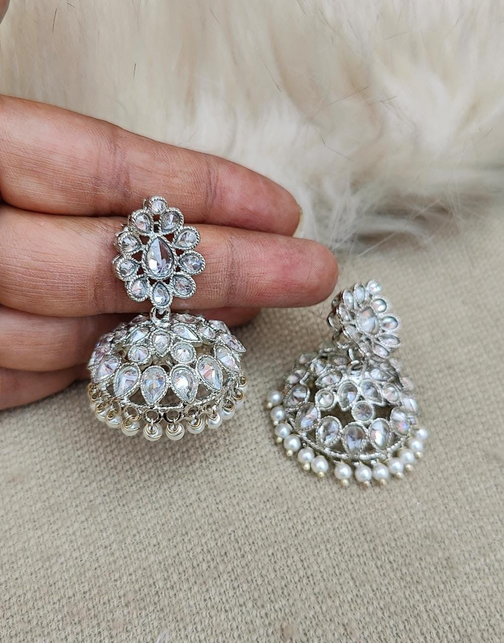 Faria Silver Polki Jhumkas