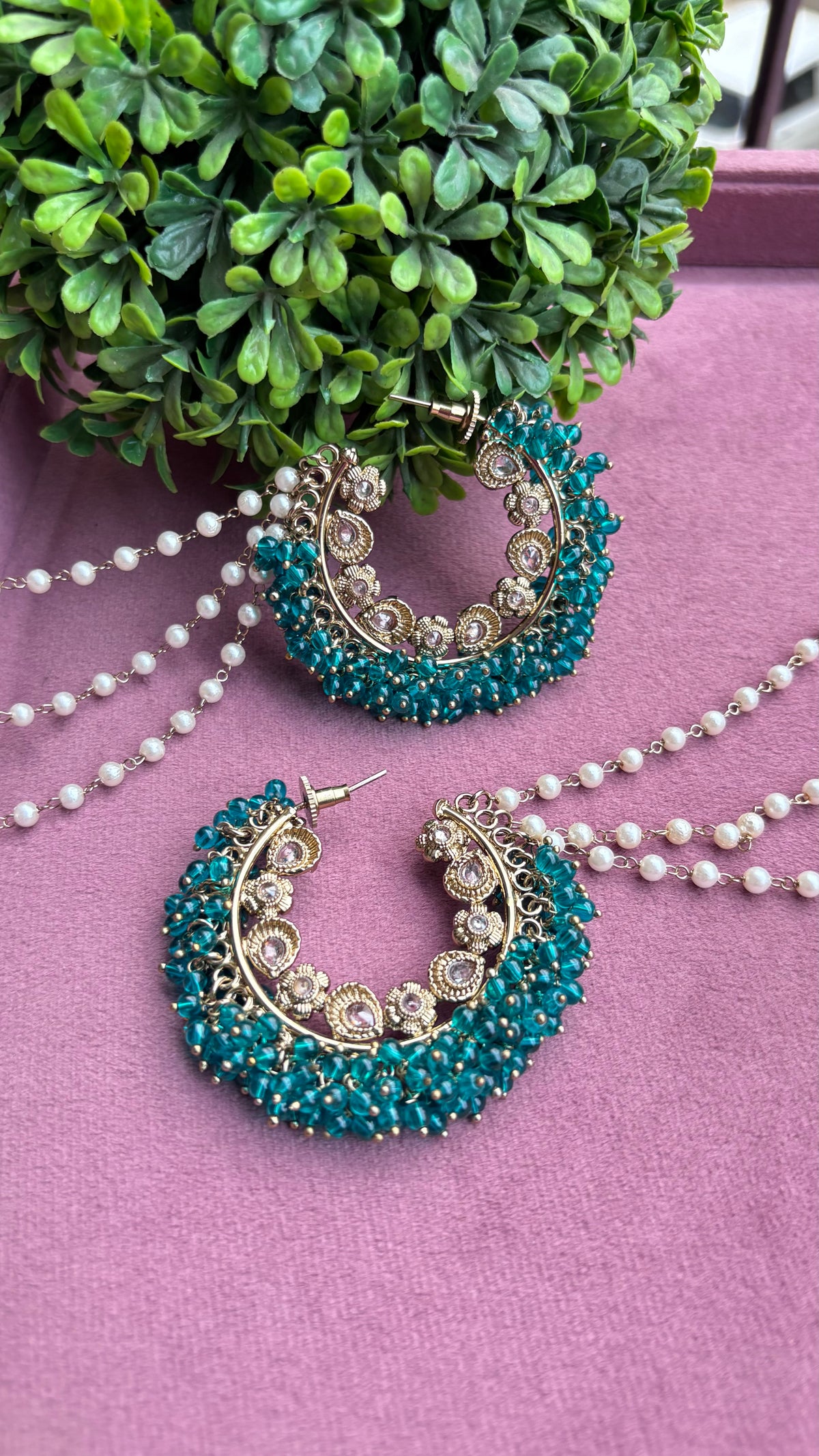 Aditi Oversized Polki Earrings with Earchains