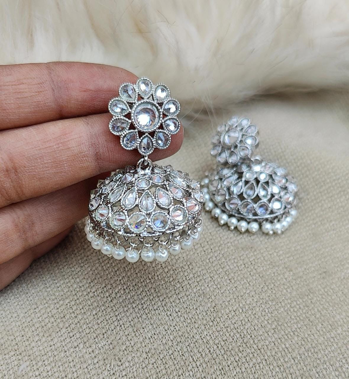 Aira Silver Polki Jhumkas