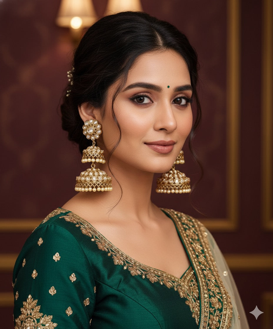 Remya Double Medium Polki Jhumkas