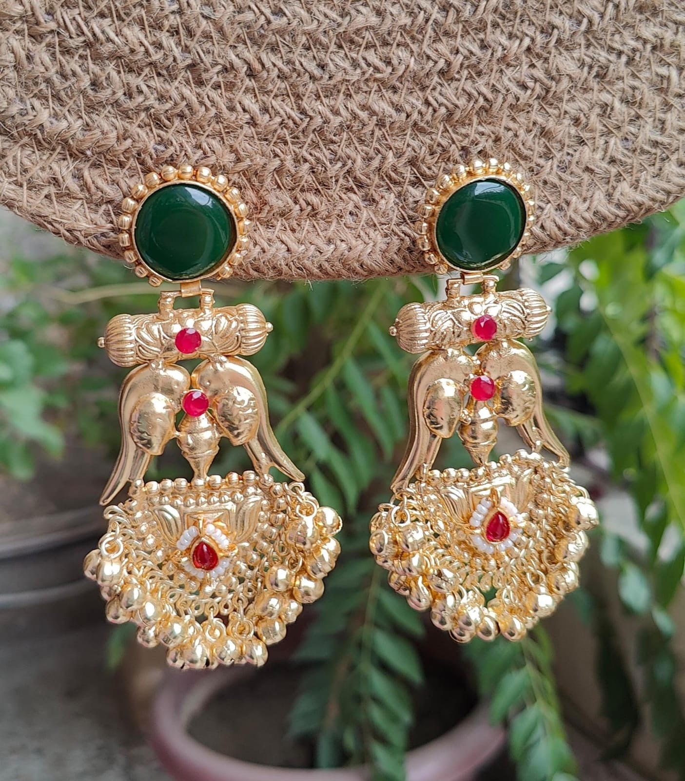 Ruchi Gold Brass Earrings | Handcrafted Traditional Big Statement Earrings