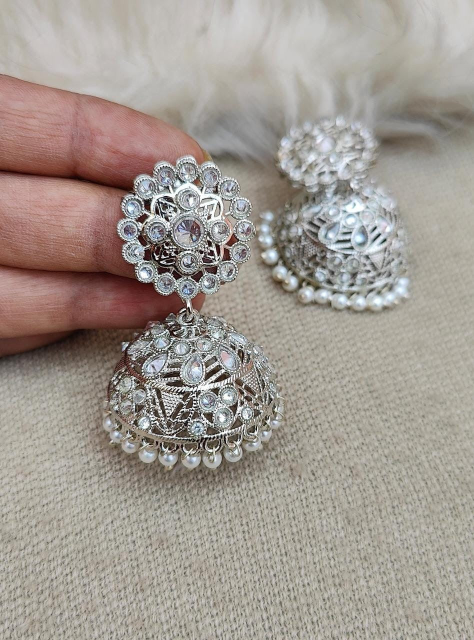 Bhavini Silver Polki Jhumkas