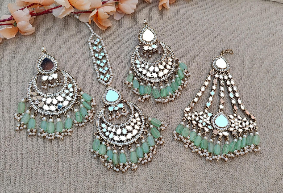 Vrushali oversized mirror earrings tikka passa
