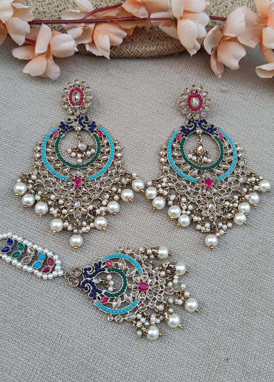 Farha Oversized Polki Earrings Tikka
