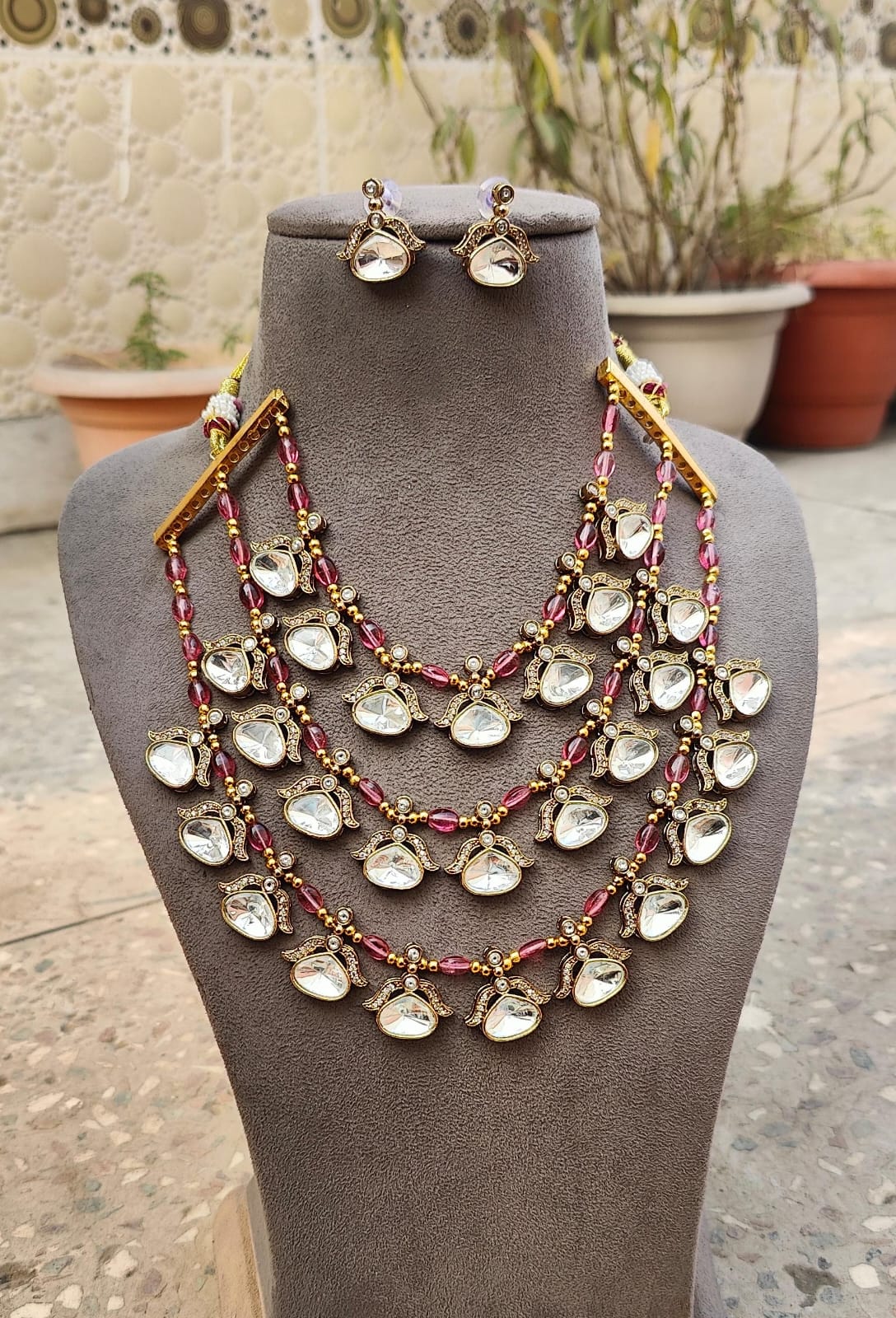 Vismaya Uncut Kundan Layered Set (Ruby)