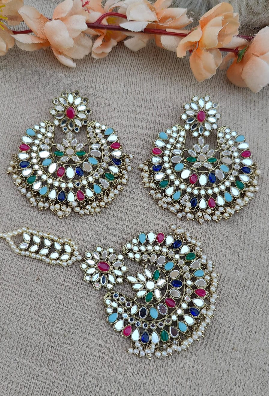 Rita oversized mirror earrings tikka