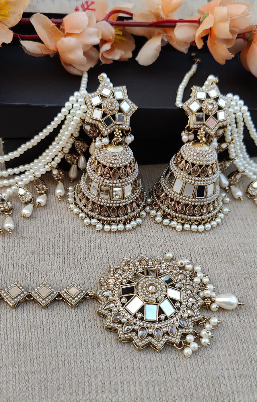 Chandni Mirror Jhumki Tikka (Pearl)