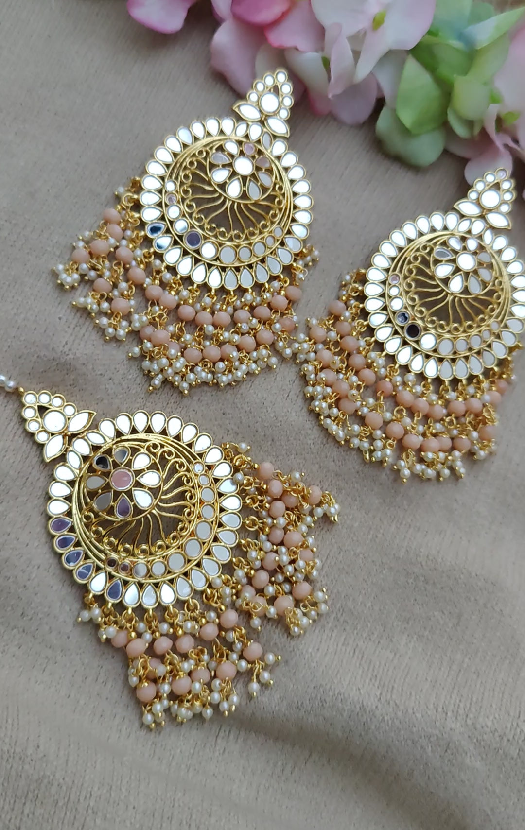 Trisha Mirror Oversized Earrings Tikka (Gold)