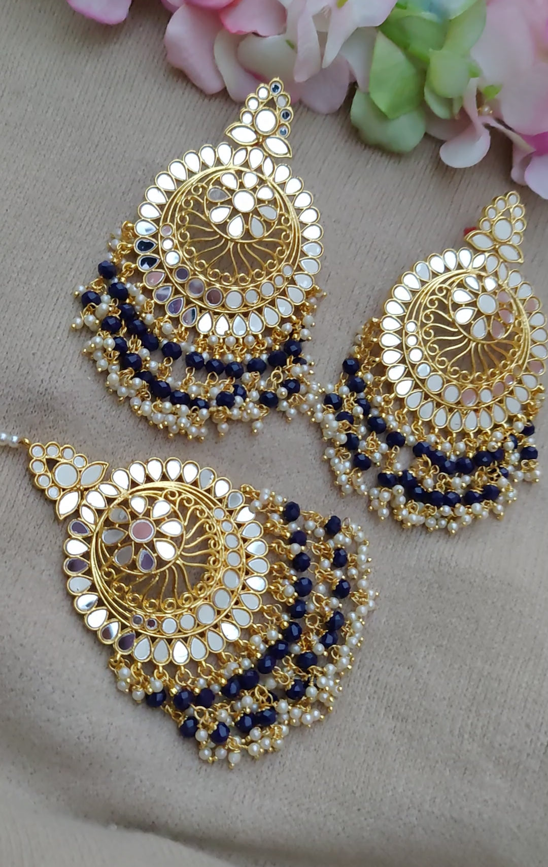 Trisha Mirror Oversized Earrings Tikka (Gold)