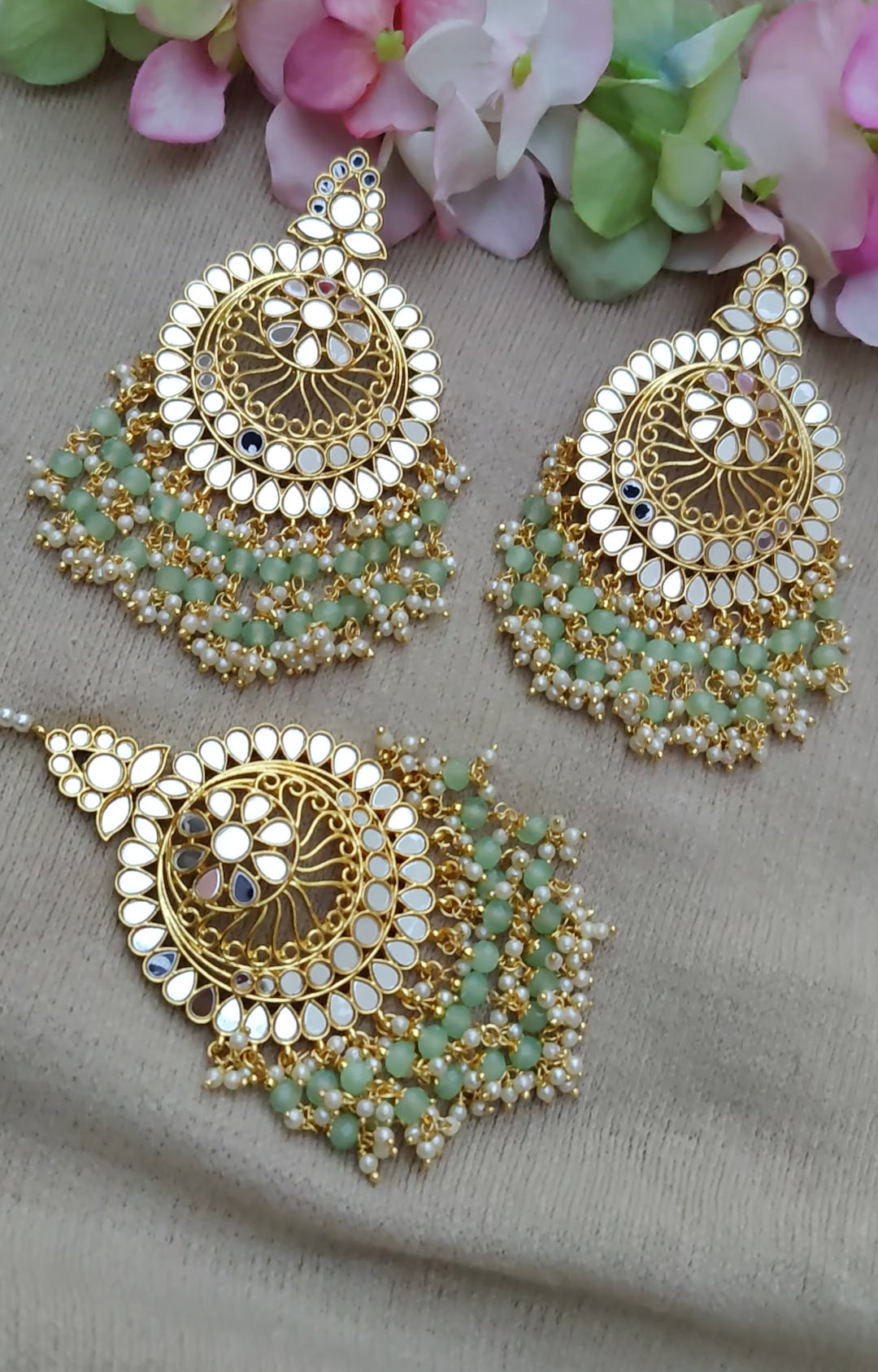 Trisha Mirror Oversized Earrings Tikka (Gold)