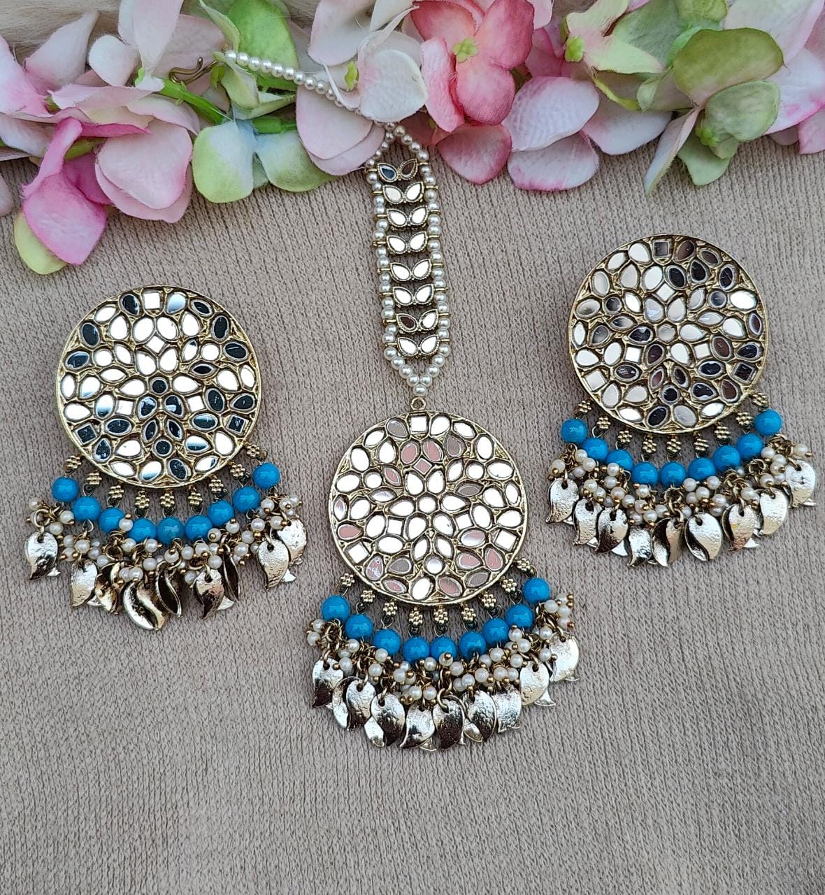 Anshi mirror earrings tikka