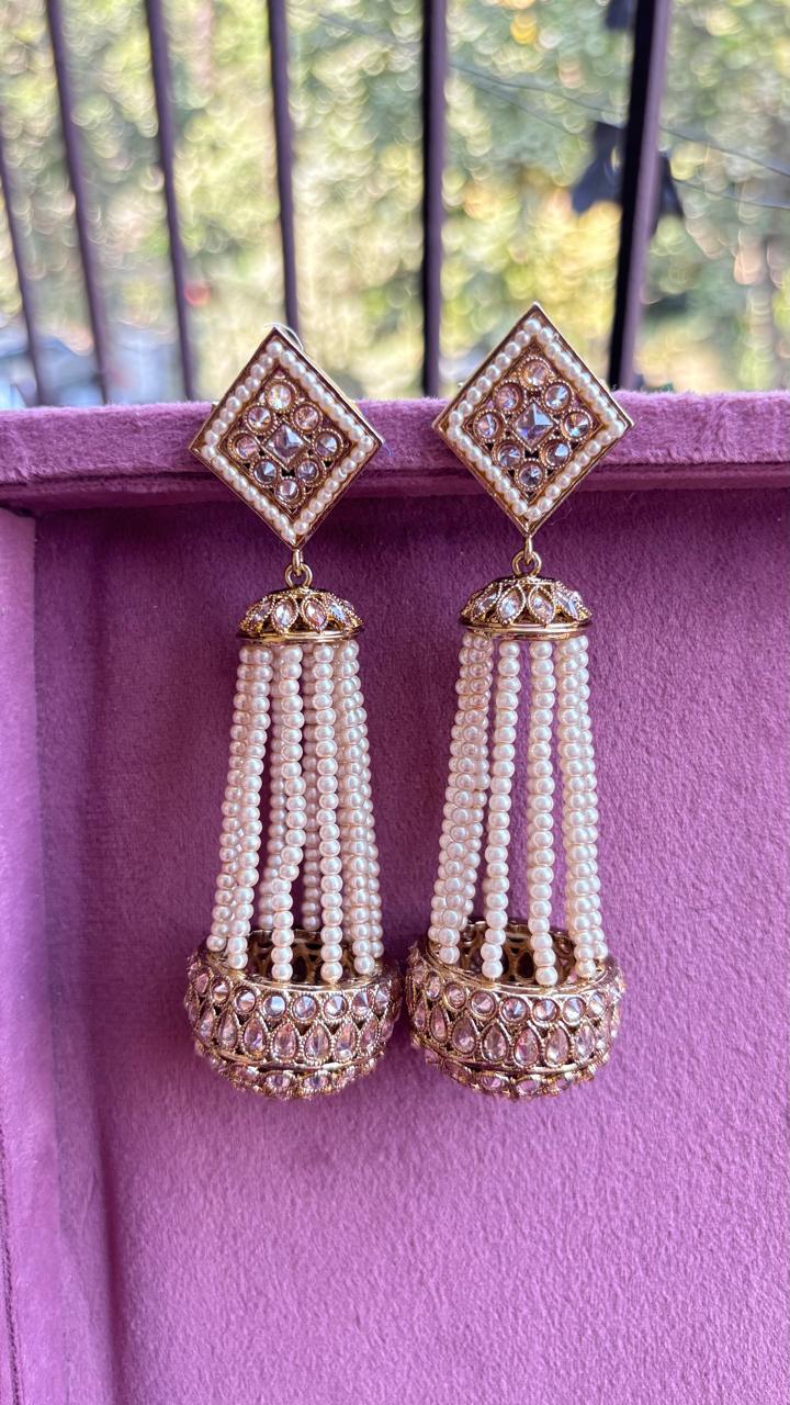 Liana Beaded Polki Jhumkas