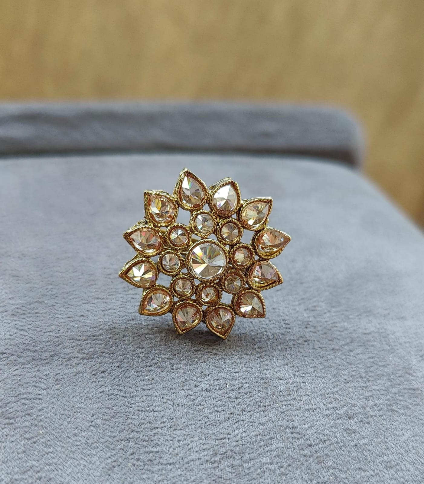 Sherin Floral Polki Ring (Antique Gold)