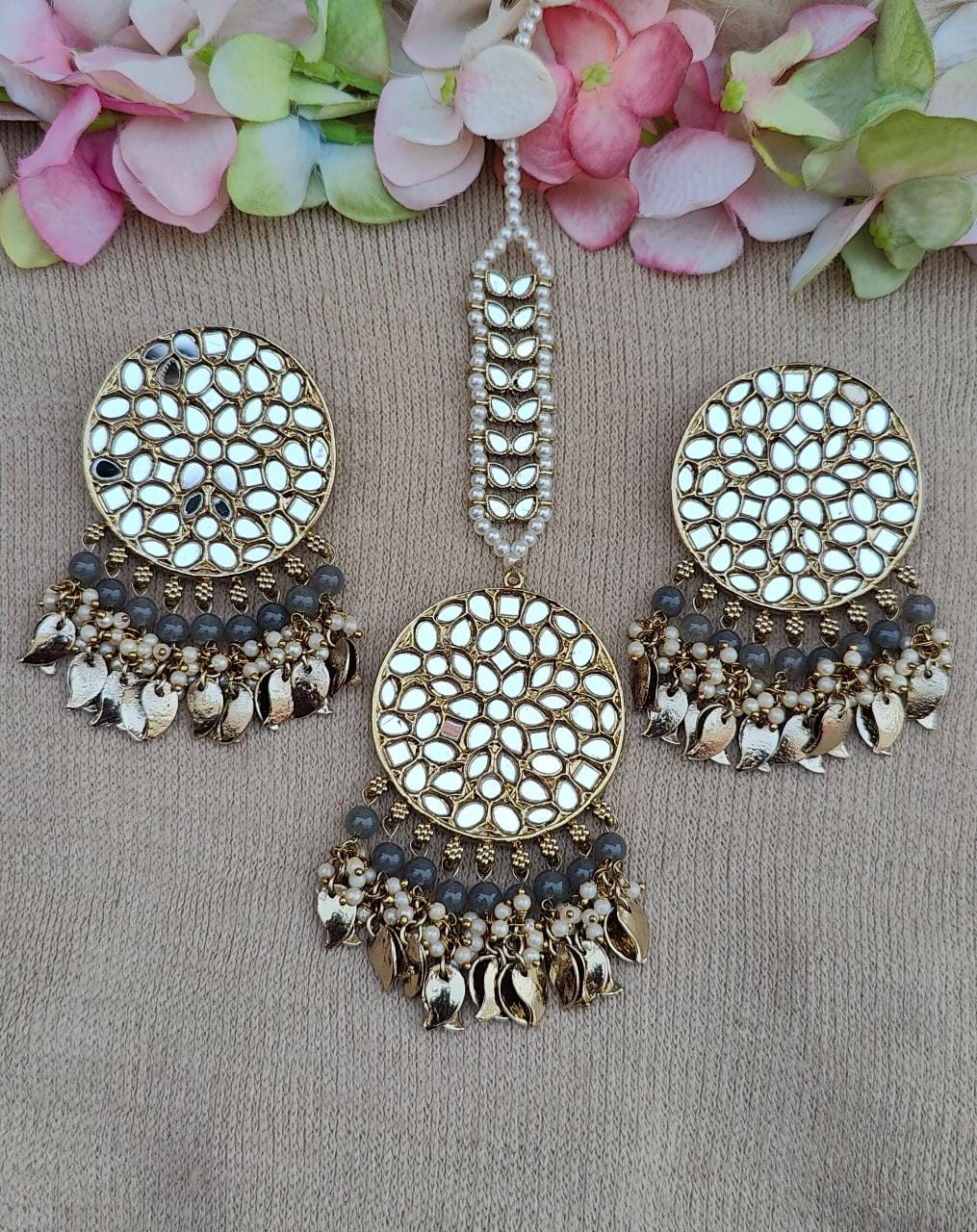 Anshi mirror earrings tikka