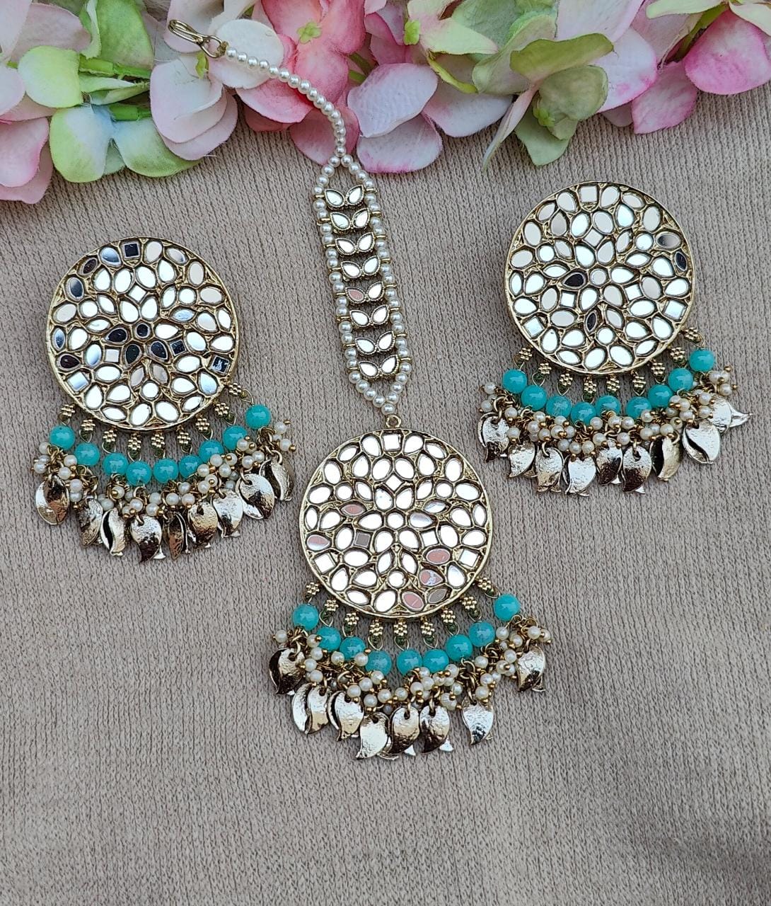 Anshi mirror earrings tikka