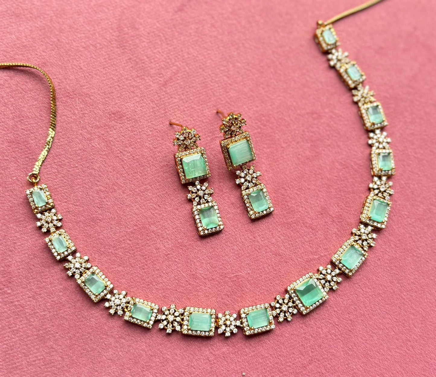 Lisha AD Necklace Set | AD Necklace with Earrings