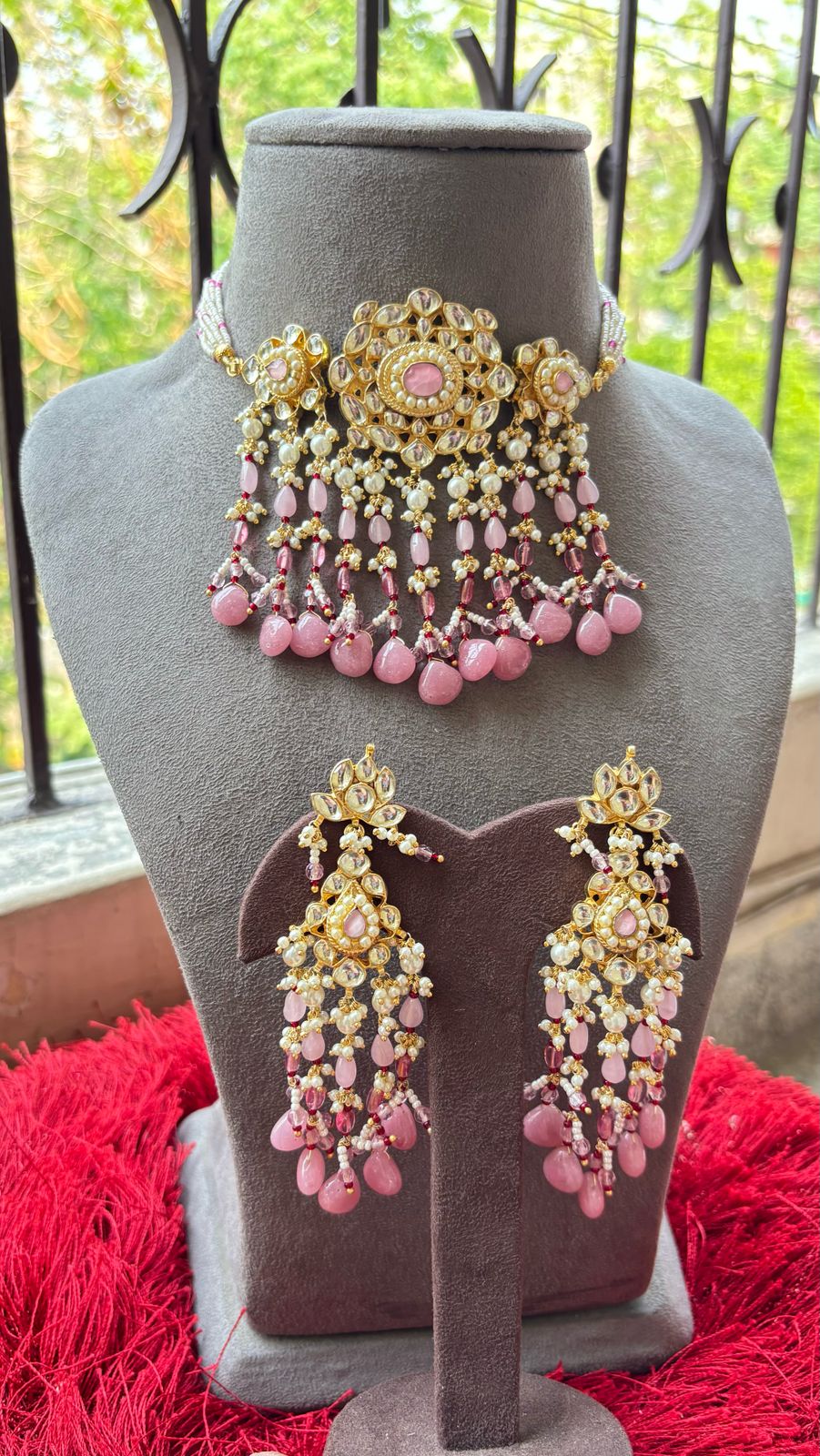 Tharsika Pachi Choker Set (Pink)
