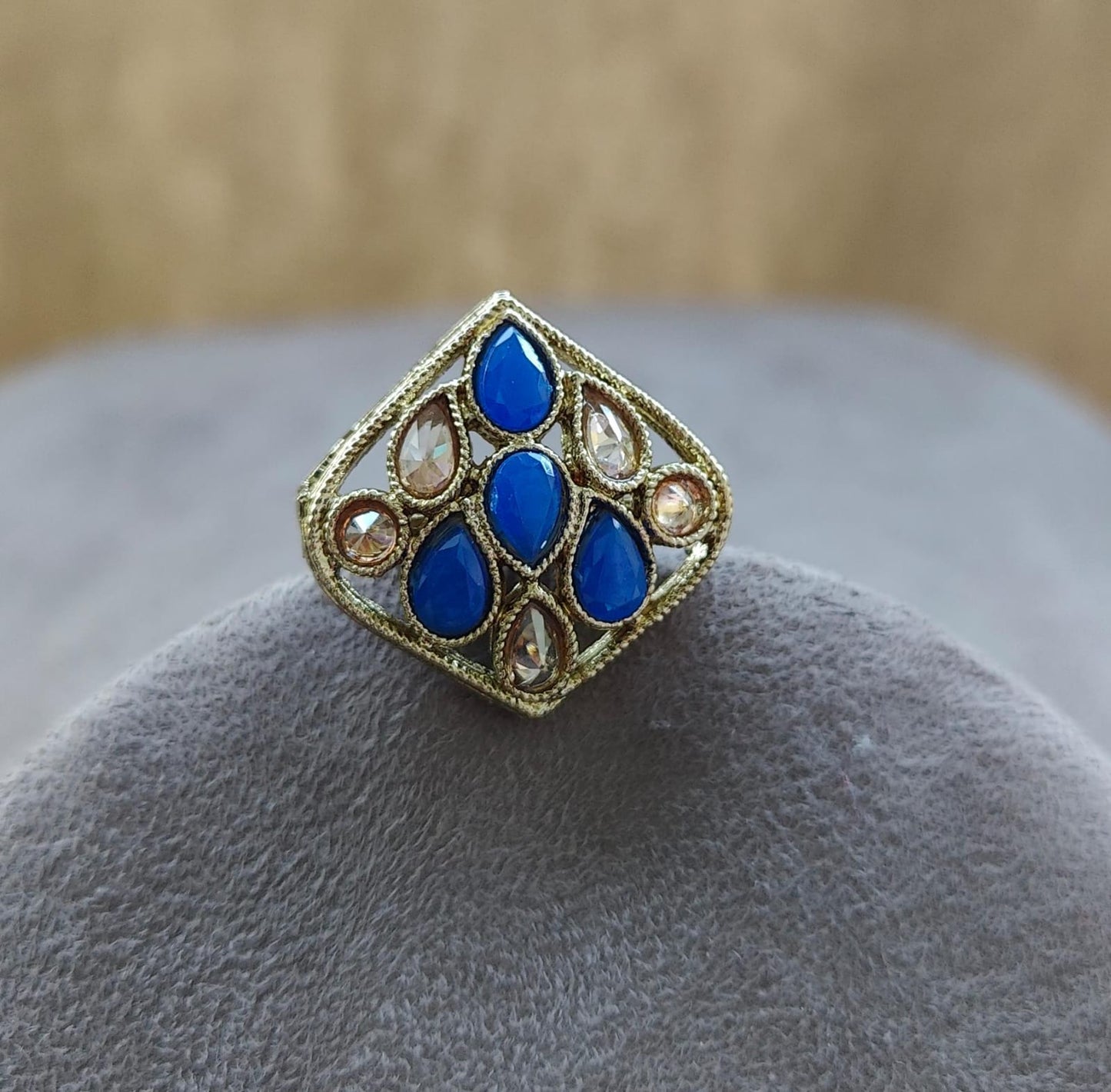 Dimpy Polki Ring (Royal Blue)
