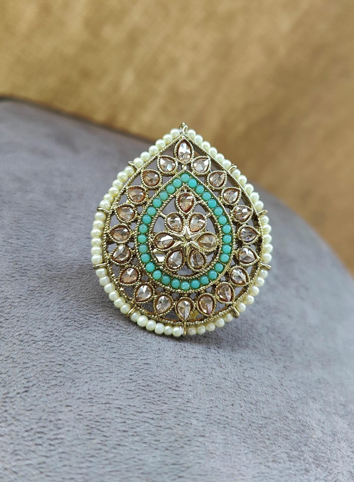 Drop Oversized Polki Ring (Mint)