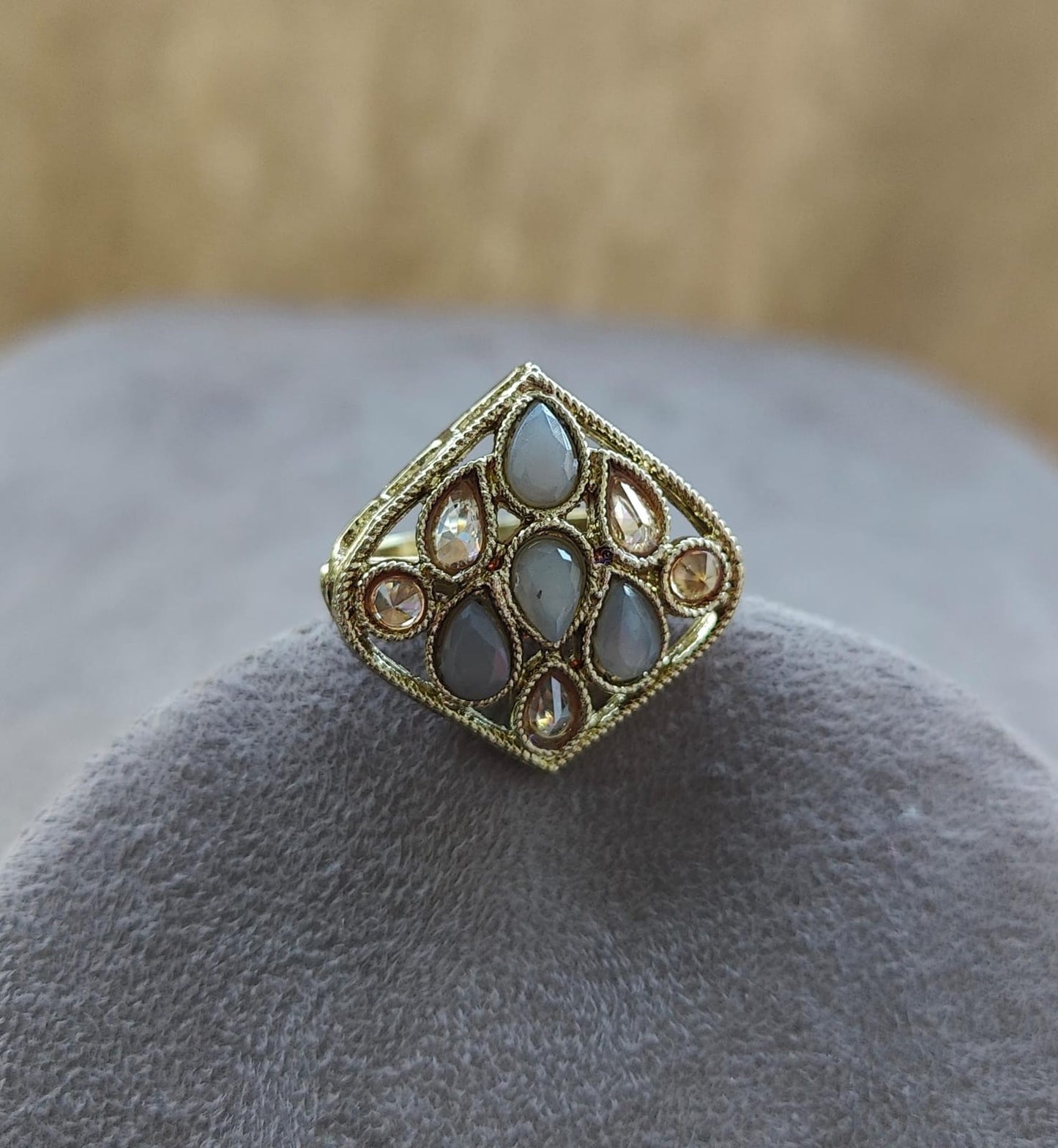 Dimpy Polki Ring (Grey)