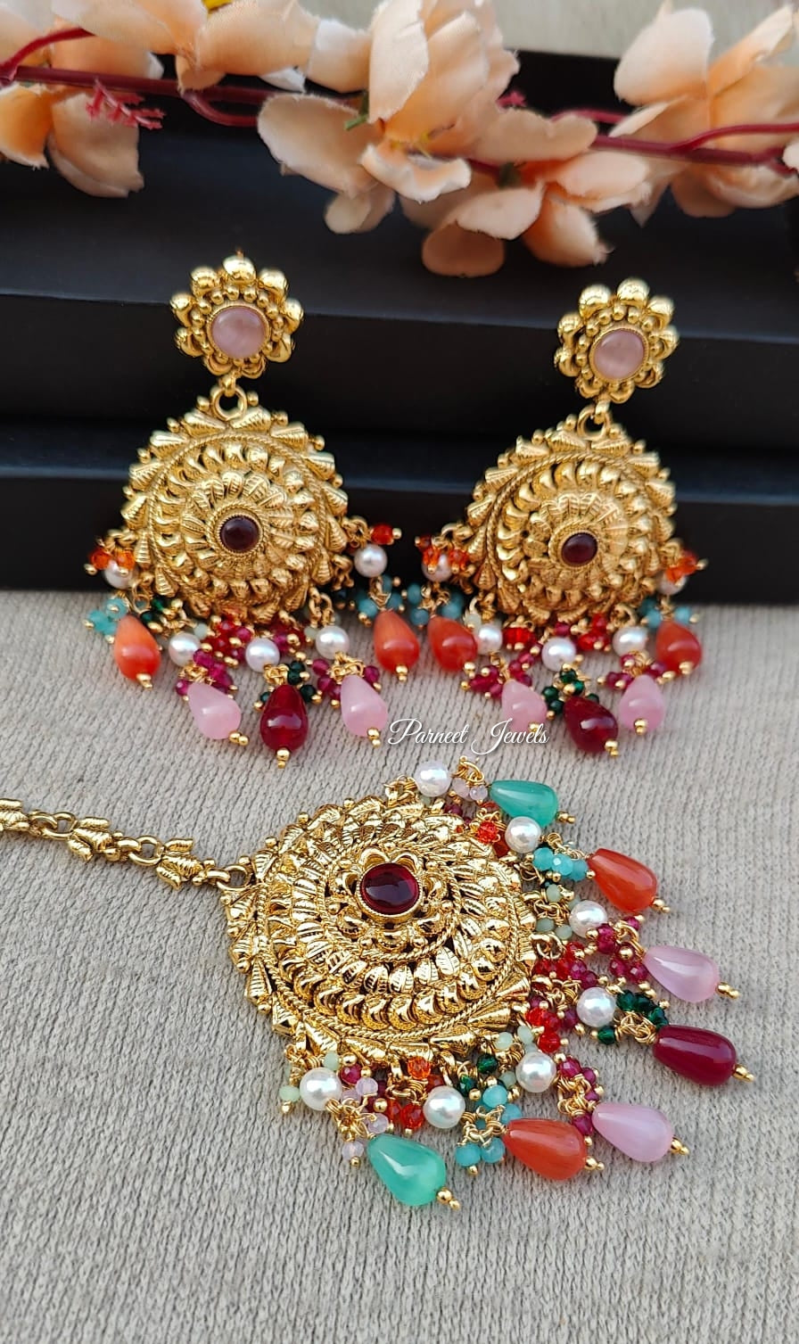 Dashmeet Gold Earrings Tikka