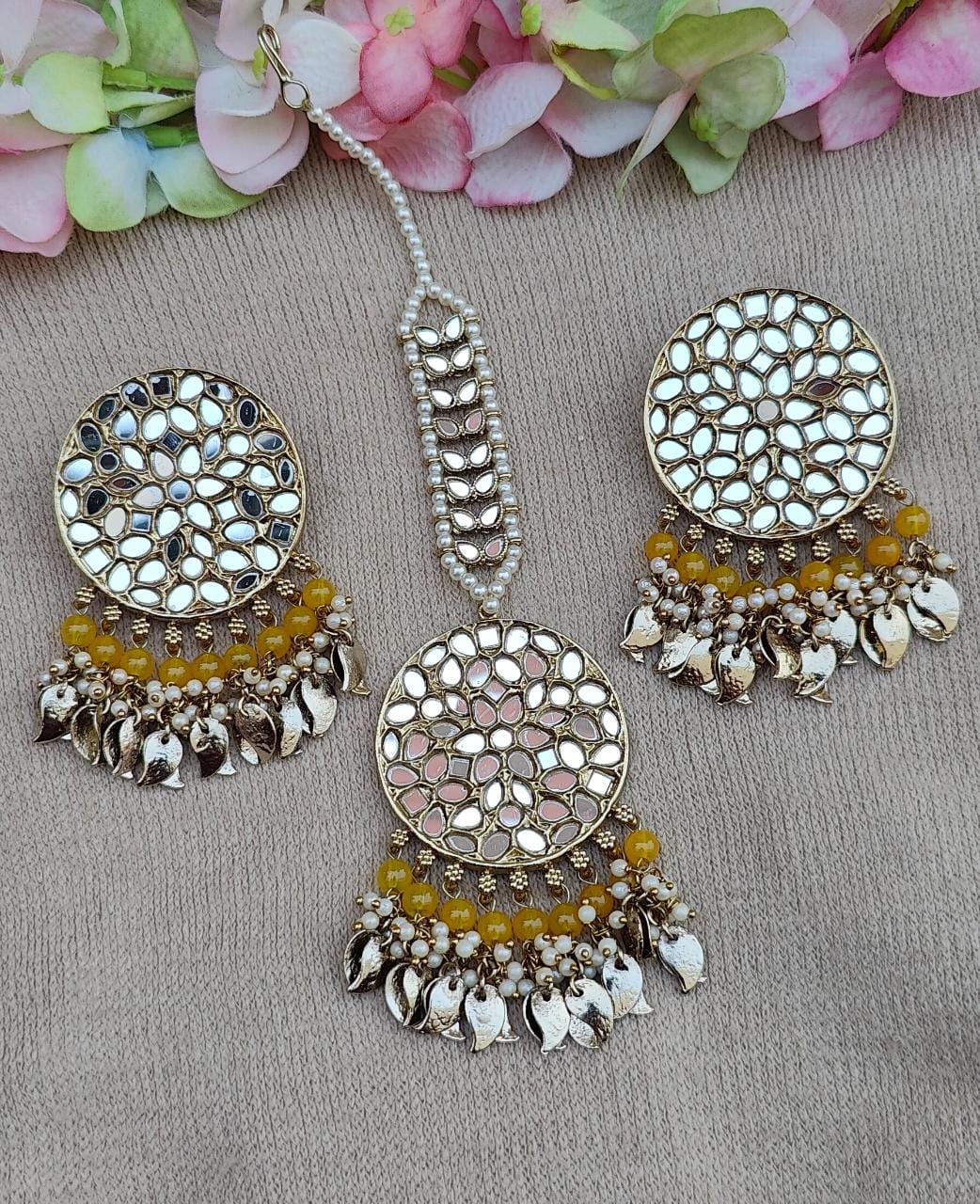 Anshi mirror earrings tikka