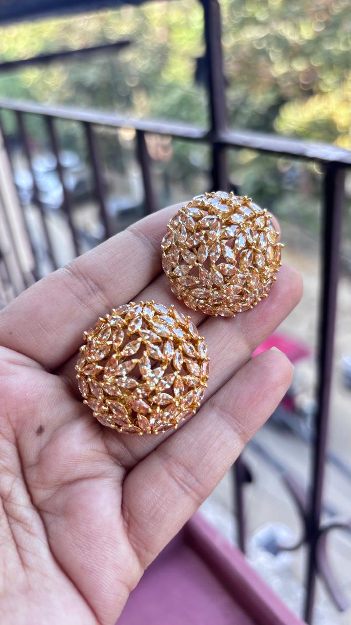 Round AD/CZ Rose Gold Studs with back clip