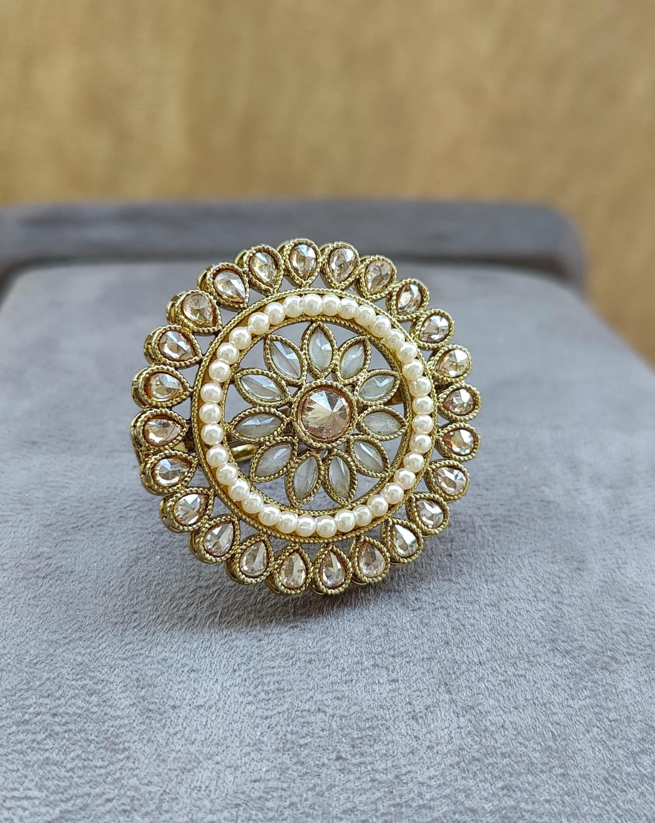 Aagya Floral Oversized Polki Ring