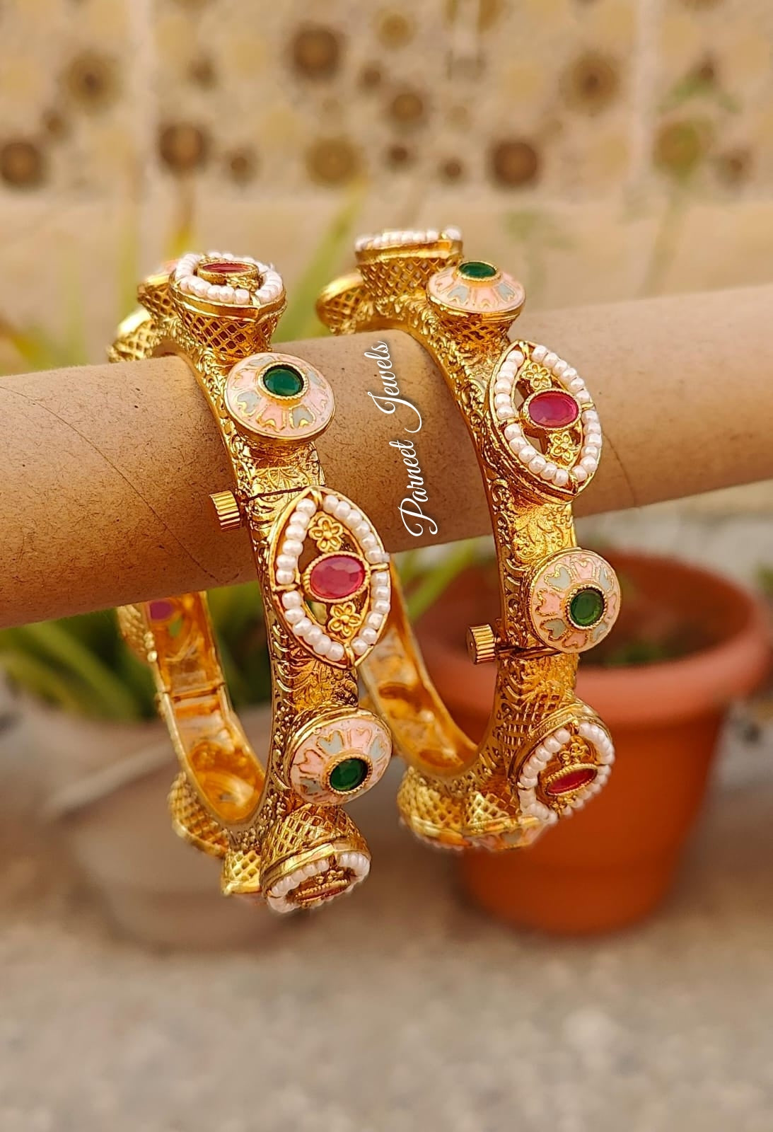 Taran Gold Meenakari Bangles