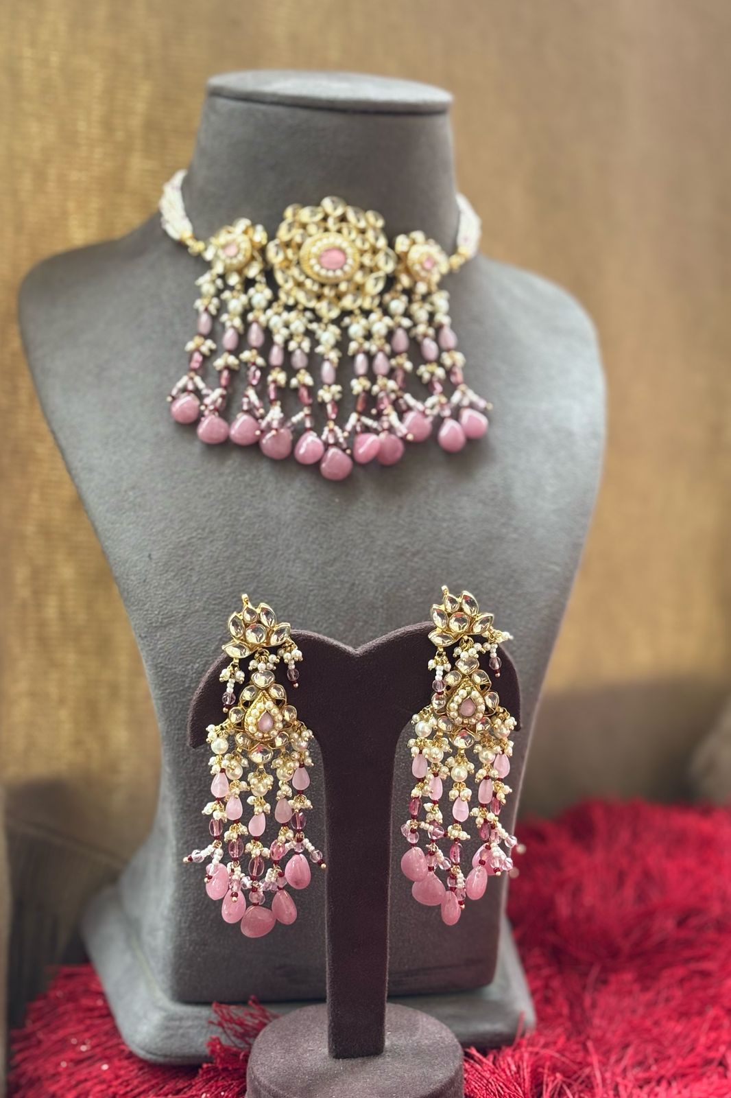 Tharsika Pachi Choker Set (Pink)