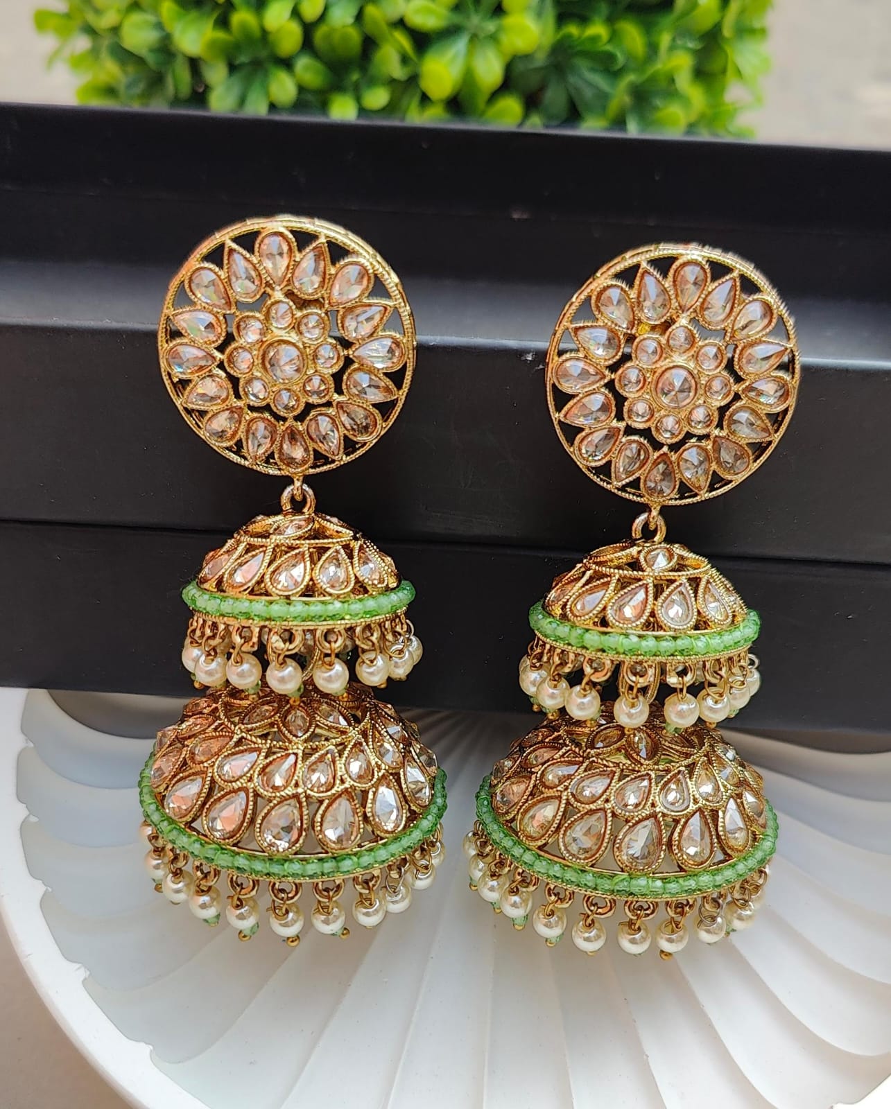 Bhavini Double Polki Jhumkas