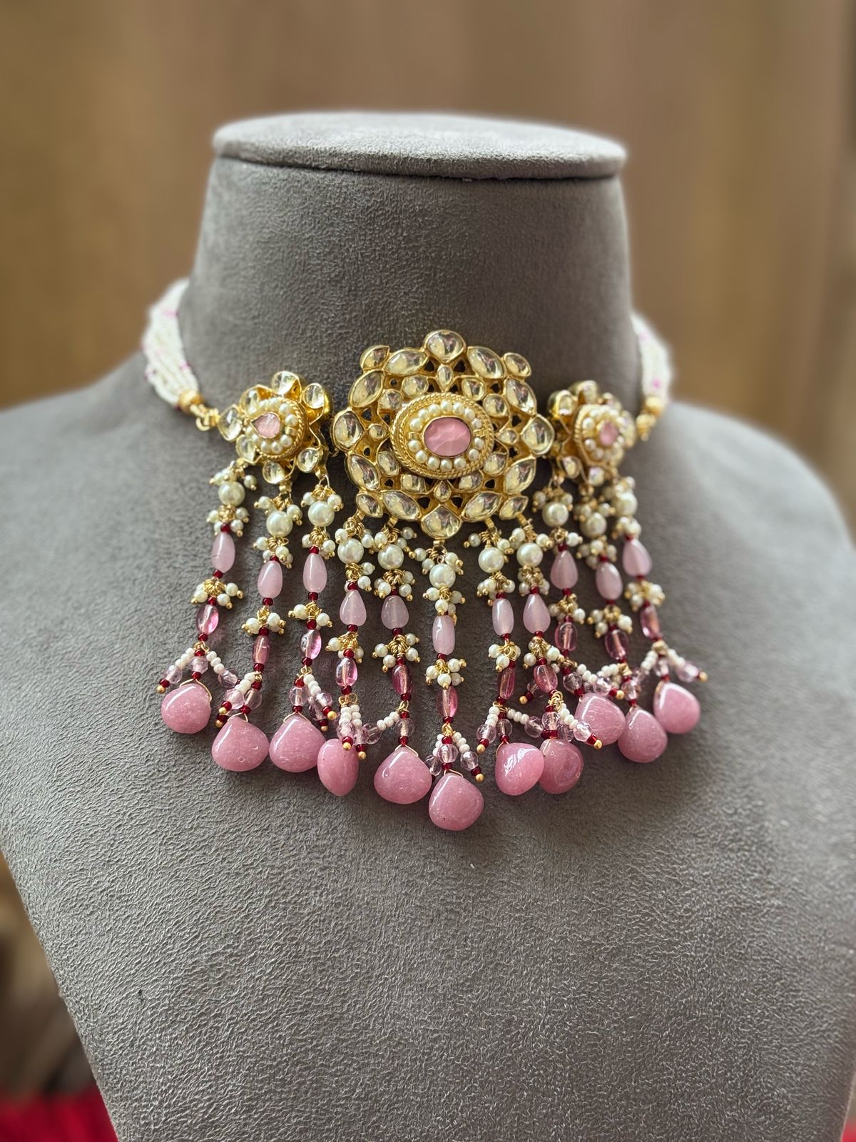 Tharsika Pachi Choker Set (Pink)