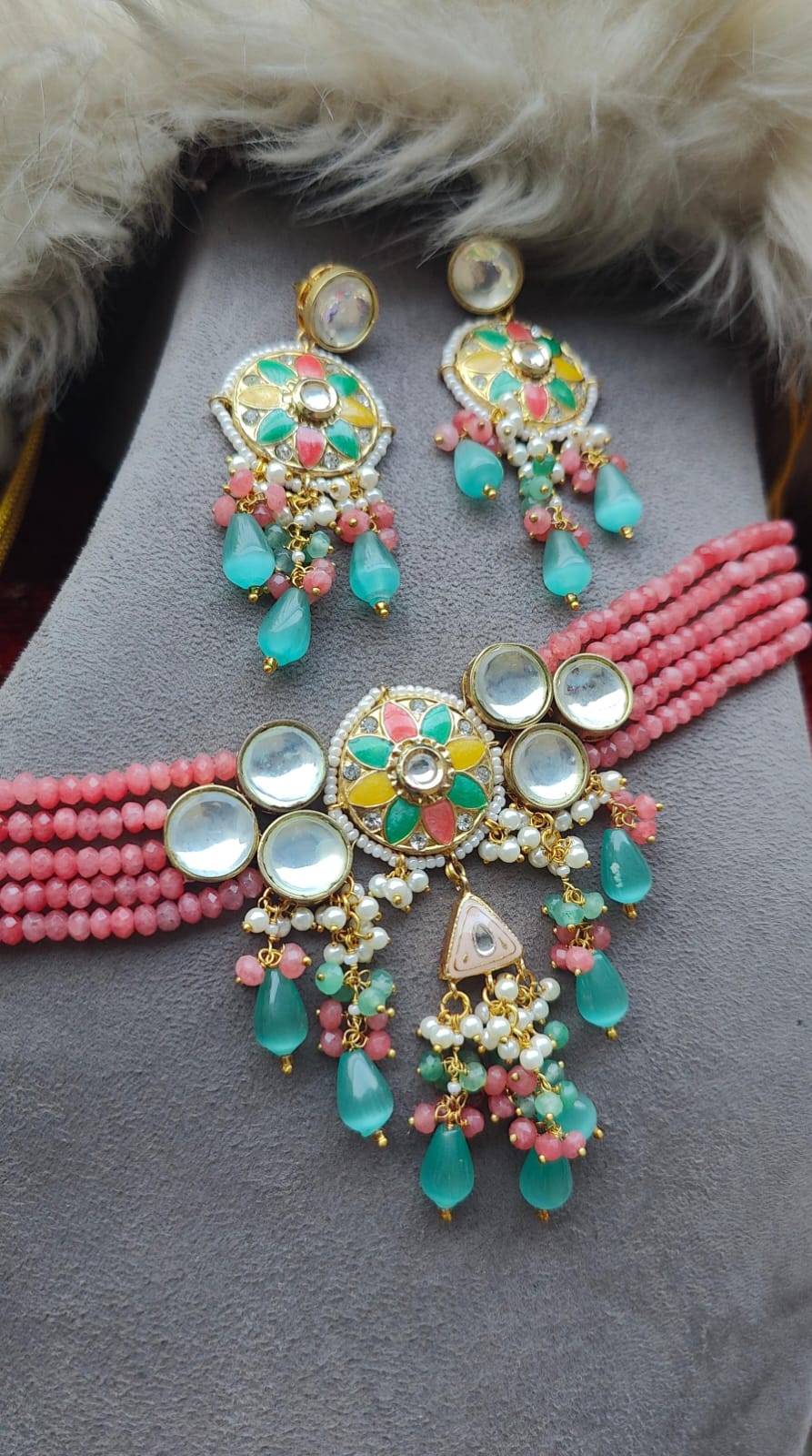 Neha Meenakari Beaded Choker (Pink)