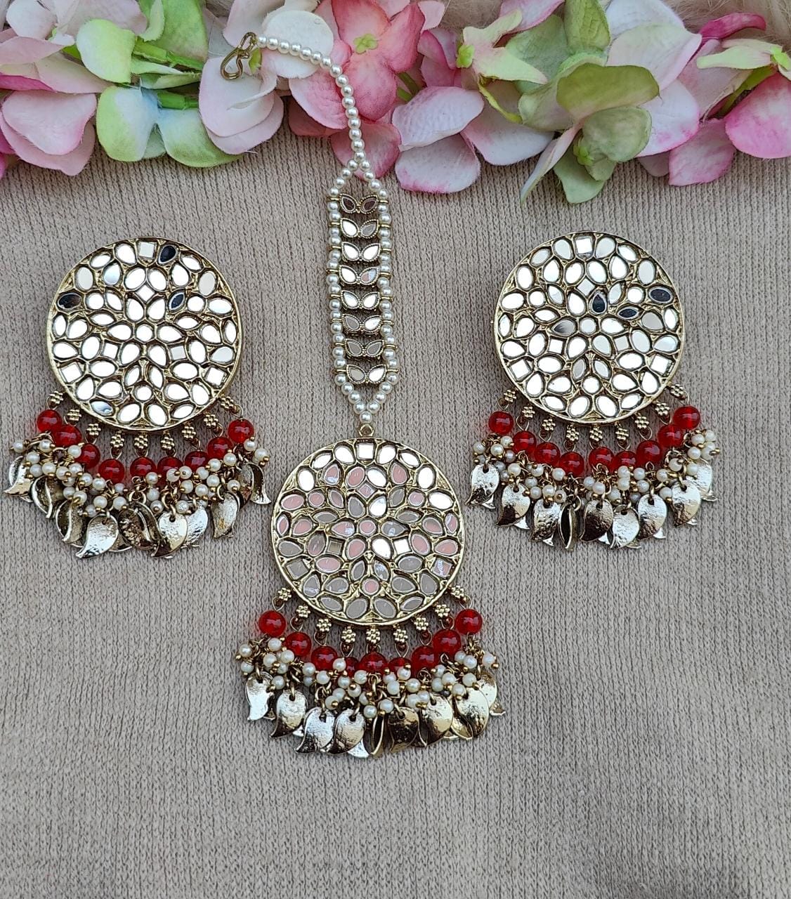 Anshi mirror earrings tikka