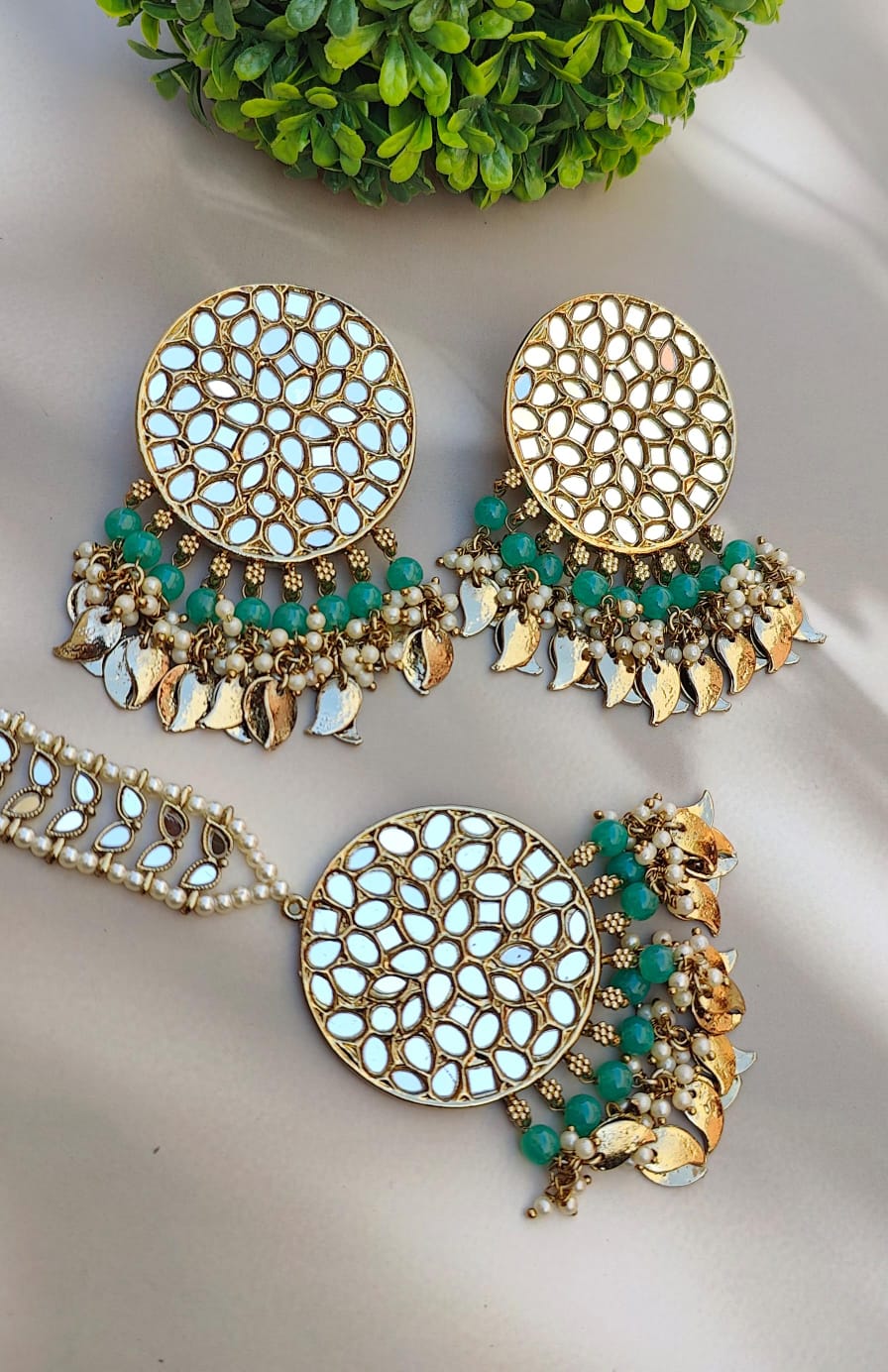 Anshi mirror earrings tikka