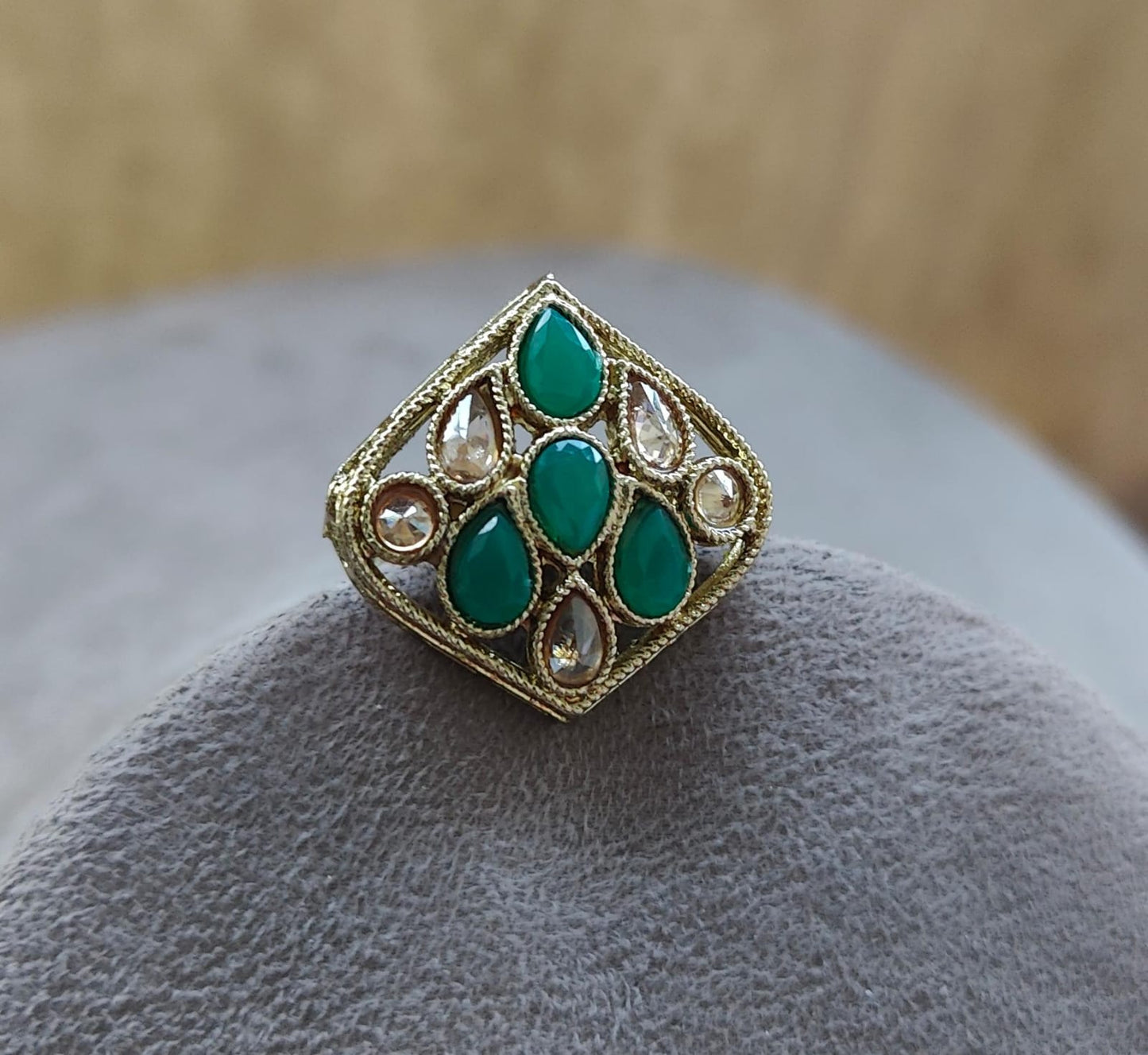 Dimpy Polki Ring (Green)