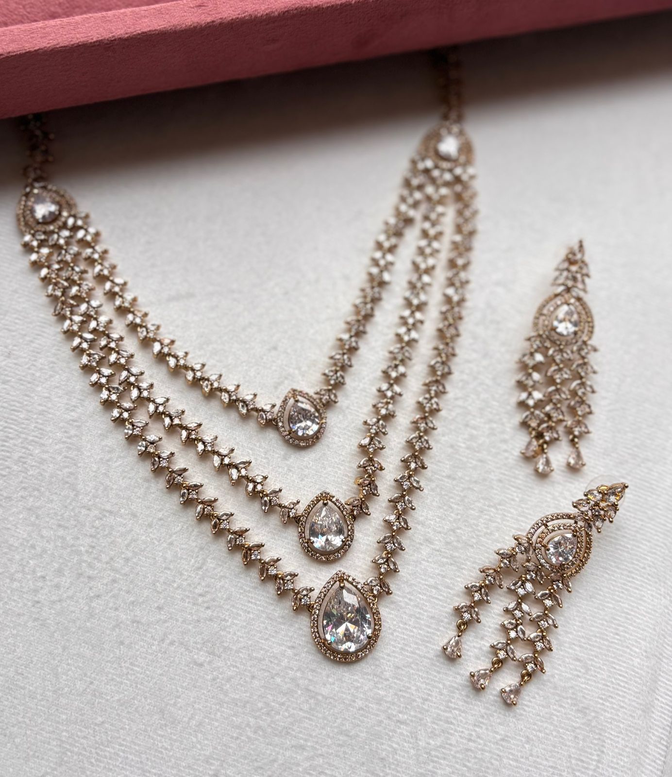 3-Layered AD Necklace Set | AD Necklace with Earrings
