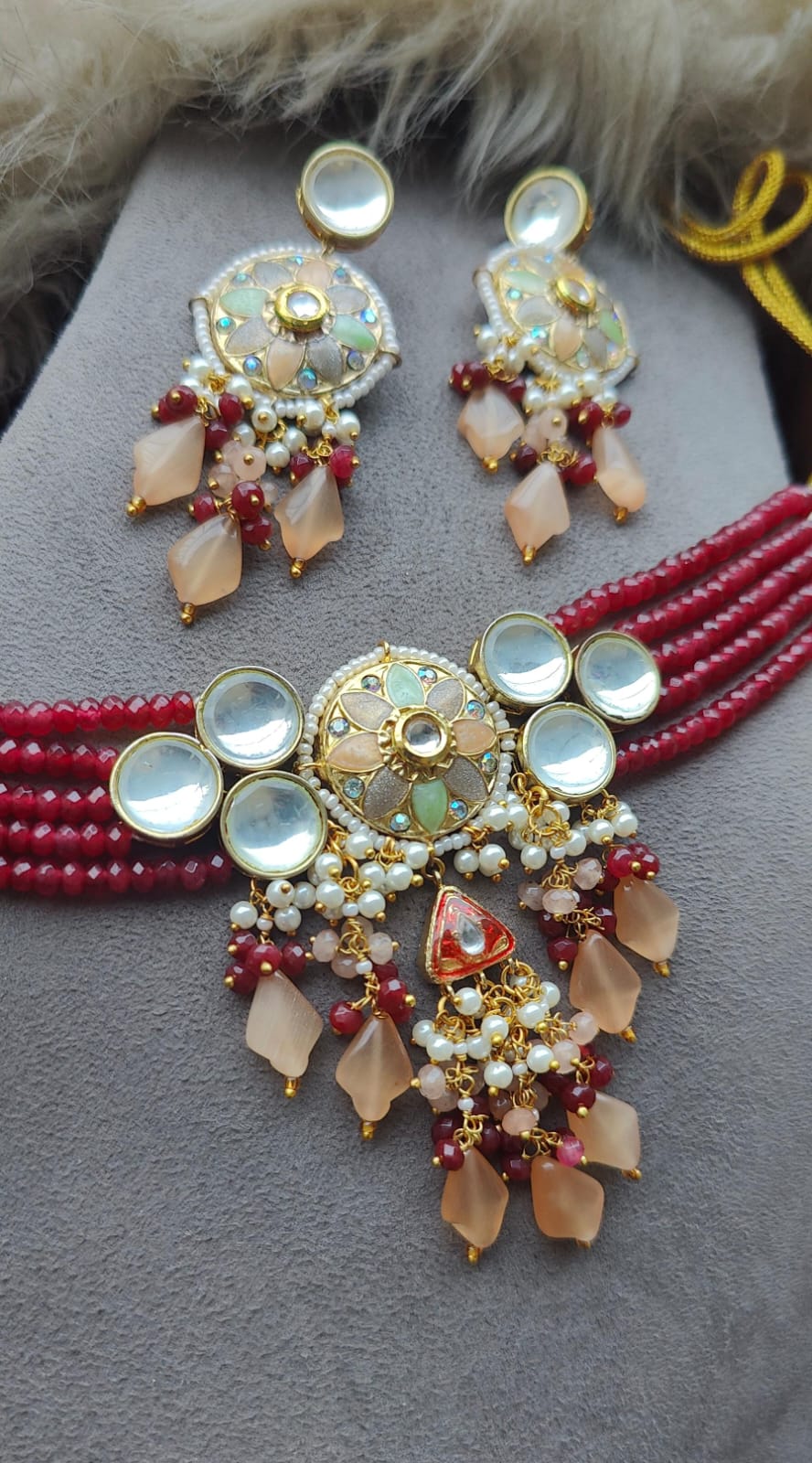 Neha Meenakari Beaded Choker (Maroon)