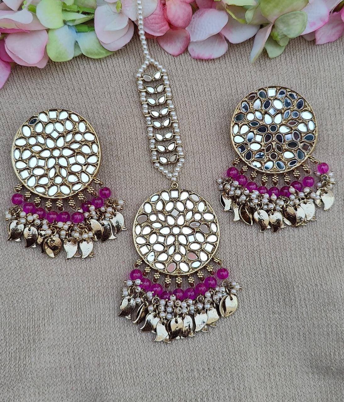 Anshi mirror earrings tikka