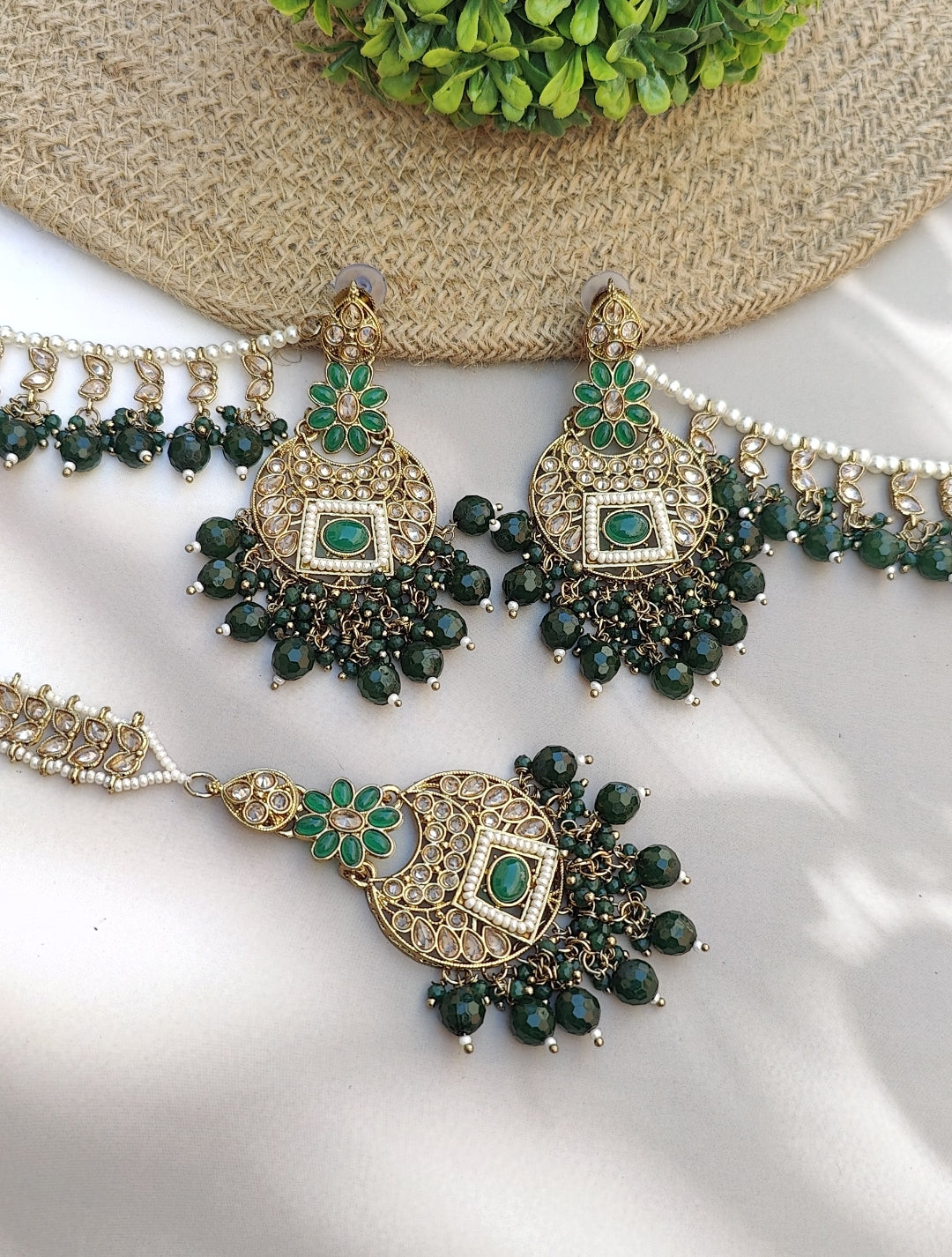 Rashmi Polki Earrings Tikka with Earchains