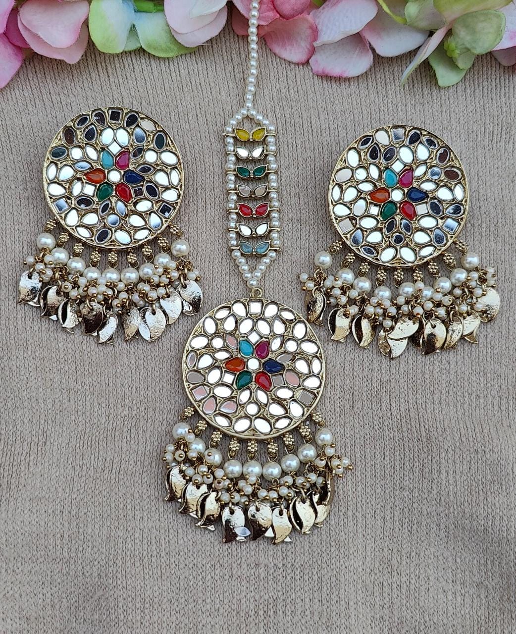 Anshi mirror earrings tikka