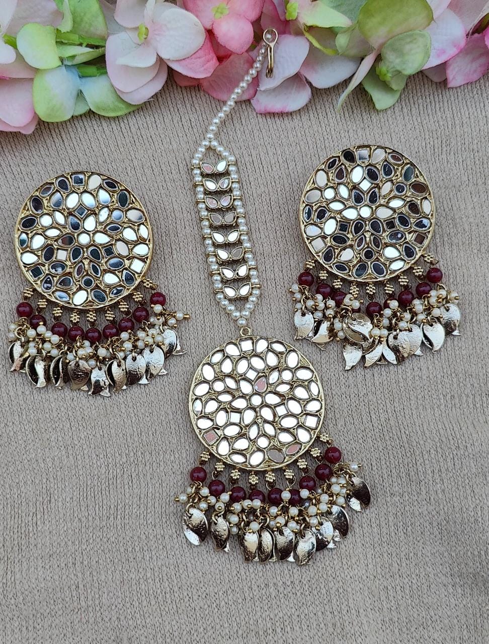 Anshi mirror earrings tikka