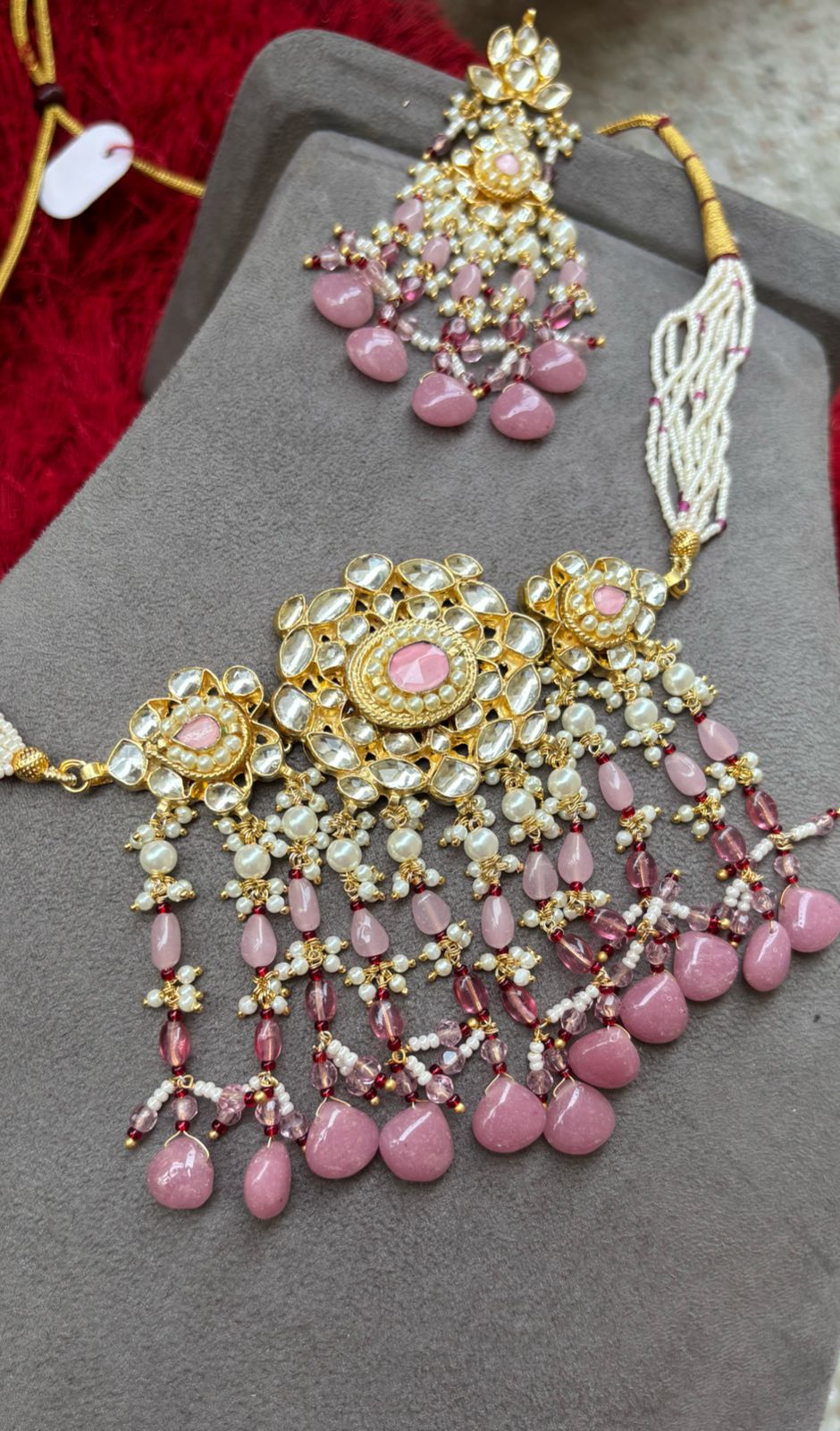 Tharsika Pachi Choker Set (Pink)